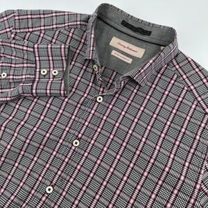 Tommy Bahama Island Modern Fit Plaid Button Down Shirt Mens Large Burgundy Black